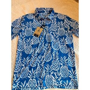 Chubbies The‎ Thigh Napple Performance Polo 2.0 Mens Small Blue Pineapple Print